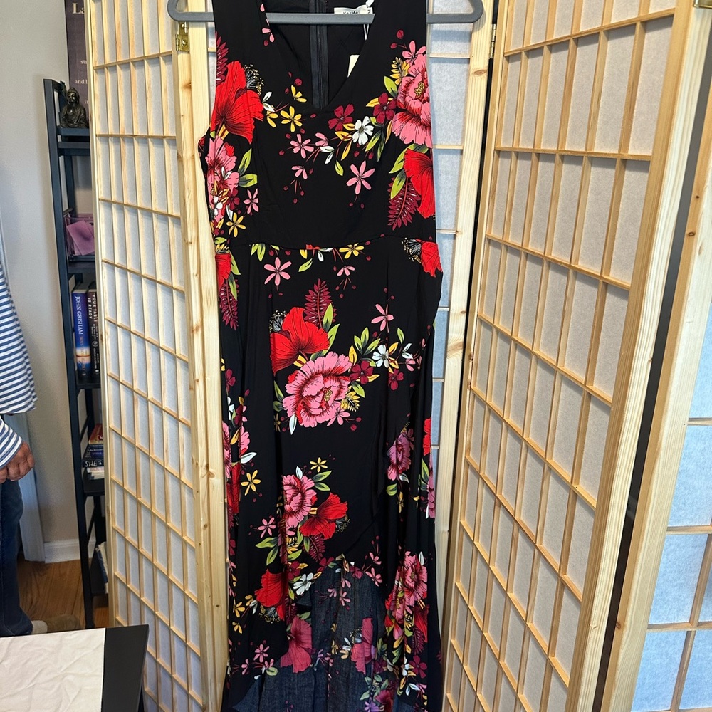 Floral Black Hi-lo sleeveless Dress NWT size L